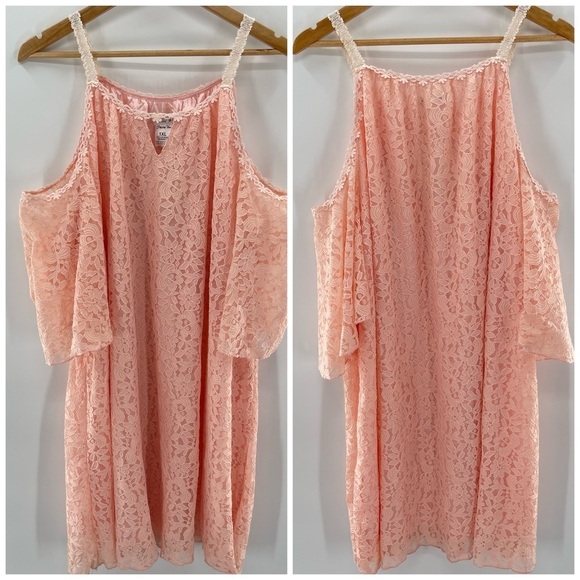 Paisley Vine Dresses & Skirts - NWT Paisley Vine Peach Cottagecore Pink Lace Open Shoulder Mini Dress 1X